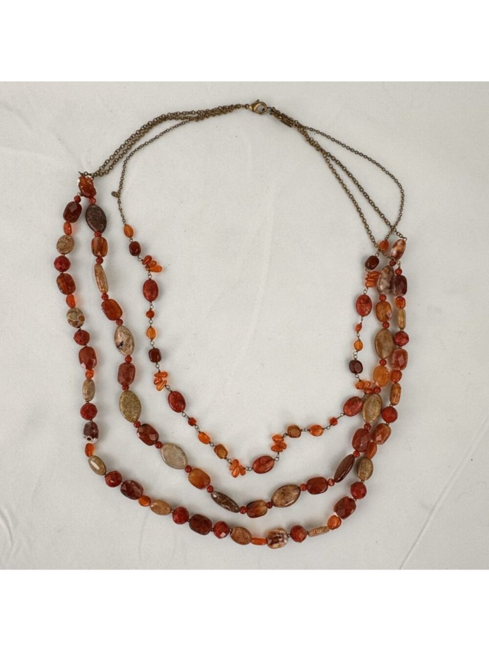 Vintage Coldwater Creek Multi-Strand Beaded Necklace 27-Inch Orange Brown Earthy - Picture 5 of 10